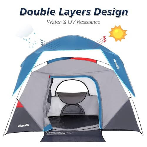 Camping Tent, Tent for Camping, Easy Set up Camping Tent 4 Person and 6 Person for Hiking Backpacking Traveling Outdoor, Light Blue - 6