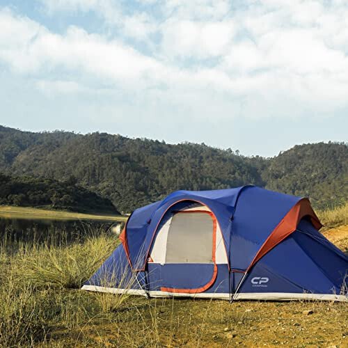 CAMPROS CP Camping Tent 10 Person Family Cabin Tent, 2 Room Water Resistant Waterproof Tent with Top Rainfly, 4 Large Mesh Windows, Double Layer, Easy Set Up, Portable with Carry Bag, 16ft x 9ft x72in - 6