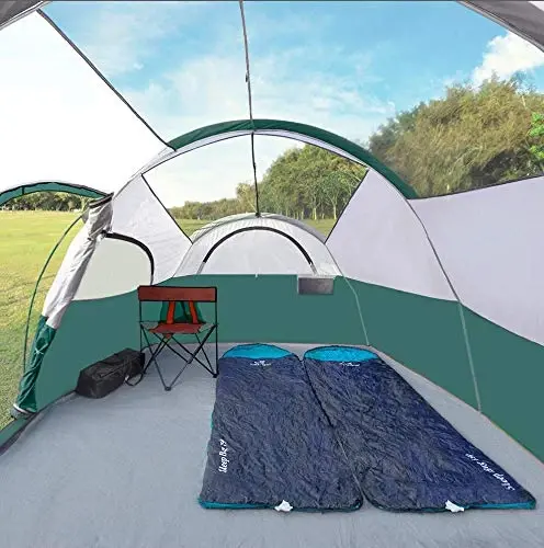 CAMPROS CP Camping Tent 10 Person Family Cabin Tent, 2 Room Water Resistant Waterproof Tent with Top Rainfly, 4 Large Mesh Windows, Double Layer, Easy Set Up, Portable with Carry Bag, 16ft x 9ft x72in - 4