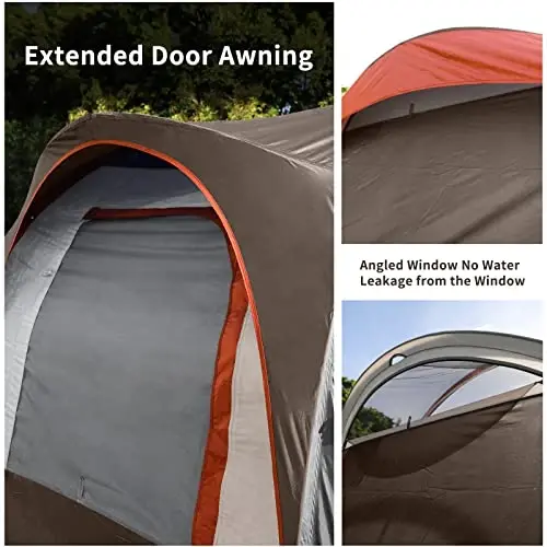 CAMPROS CP Camping Tent 10 Person Family Cabin Tent, 2 Room Water Resistant Waterproof Tent with Top Rainfly, 4 Large Mesh Windows, Double Layer, Easy Set Up, Portable with Carry Bag, 16ft x 9ft x72in - 3