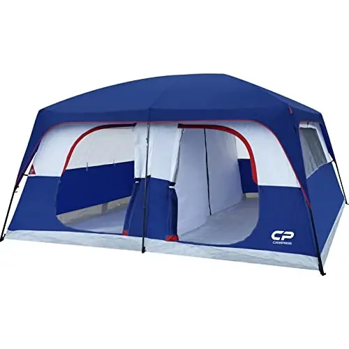 CAMPROS CP Camping Tent 10/12 Person Cabin Tent, 2 Room Water Resistant | Waterproof Tent with Top Rainfly, 3 Large Mesh Windows, Double Layer, Easy Set Up, Portable with Carry Bag - 1