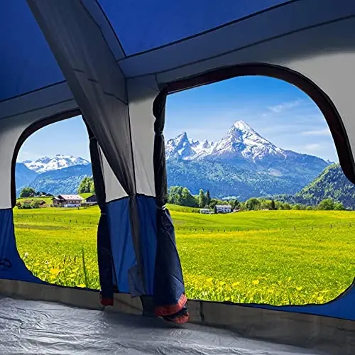 CAMPROS CP Camping Tent 10/12 Person Cabin Tent, 2 Room Water Resistant | Waterproof Tent with Top Rainfly, 3 Large Mesh Windows, Double Layer, Easy Set Up, Portable with Carry Bag - 5