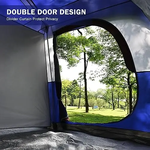 CAMPROS CP Camping Tent 10/12 Person Cabin Tent, 2 Room Water Resistant | Waterproof Tent with Top Rainfly, 3 Large Mesh Windows, Double Layer, Easy Set Up, Portable with Carry Bag - 3