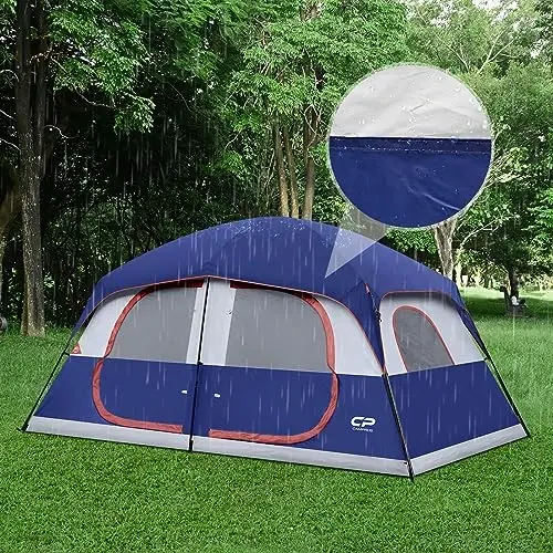 CAMPROS CP Camping Tent 10/12 Person Cabin Tent, 2 Room Water Resistant | Waterproof Tent with Top Rainfly, 3 Large Mesh Windows, Double Layer, Easy Set Up, Portable with Carry Bag - 4