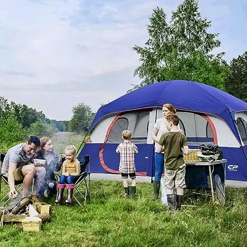 CAMPROS CP Camping Tent 10/12 Person Cabin Tent, 2 Room Water Resistant | Waterproof Tent with Top Rainfly, 3 Large Mesh Windows, Double Layer, Easy Set Up, Portable with Carry Bag - 5