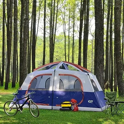 CAMPROS CP Camping Tent 10/12 Person Cabin Tent, 2 Room Water Resistant | Waterproof Tent with Top Rainfly, 3 Large Mesh Windows, Double Layer, Easy Set Up, Portable with Carry Bag - 6