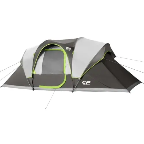 CAMPROS CP Camping Tent 10/12 Person Cabin Tent, 2 Room Water Resistant | Waterproof Tent with Top Rainfly, 3 Large Mesh Windows, Double Layer, Easy Set Up, Portable with Carry Bag - 1