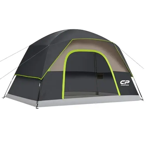 CAMPROS CP Camping Tent 2/4/6 kishilik, suv o'tkazmaydigan va shamolga chidamli ikki qavatli gumbazli chodir, ochiq havoda lager va hovlida foydalanish uchun katta to'rli derazalar va keng eshikli oson o'rnatiladigan chodir - 1