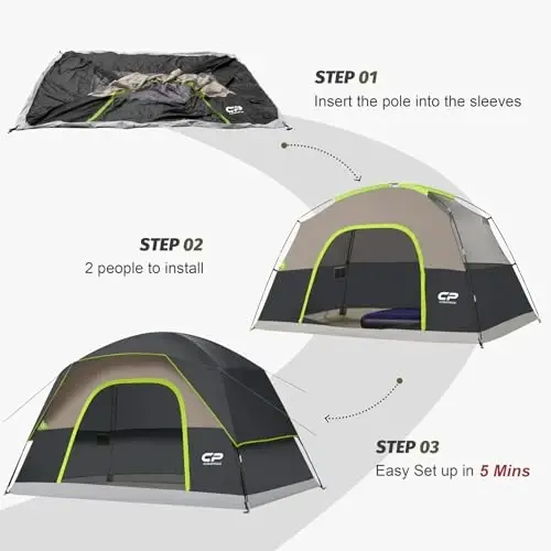 CAMPROS CP Camping Tent 2/4/6 Person, Waterproof Windproof Double Layer Dome Tent, Easy Setup with Large Mesh Windows & Wide Door for Outdoor Camping Backyard - 5