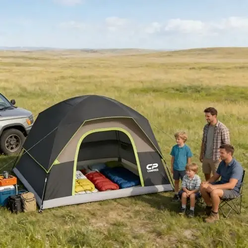 CAMPROS CP Camping Tent 2/4/6 Person, Waterproof Windproof Double Layer Dome Tent, Easy Setup with Large Mesh Windows & Wide Door for Outdoor Camping Backyard 