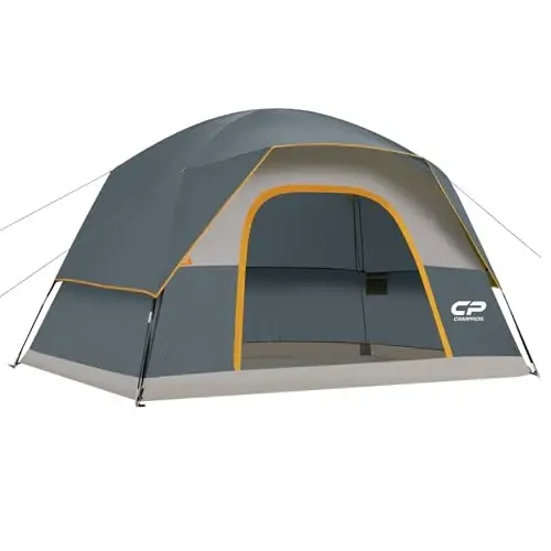 CAMPROS CP Camping Tent 2/4/6 Person, Waterproof Windproof Double Layer Dome Tent, Easy Setup with Large Mesh Windows & Wide Door for Outdoor Camping Backyard 