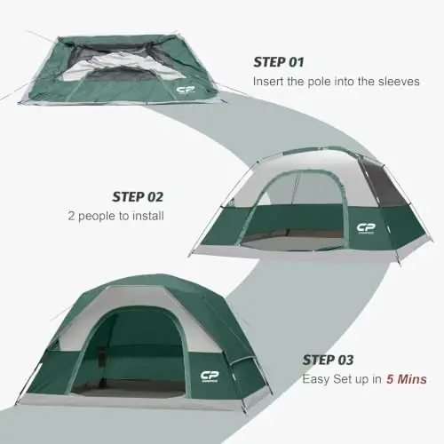 CAMPROS CP Camping Tent 2/4/6 Person, Waterproof Windproof Double Layer Dome Tent, Easy Setup with Large Mesh Windows & Wide Door for Outdoor Camping Backyard - 4