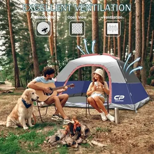 CAMPROS CP Camping uchun chodirlar 2/4/6 kishilik chodir Suv o'tkazmaydigan Shamolga chidamli Ikki qatlamli camping chodiri, Katta to'rli derazalar va kengroq eshikli oson o'rnatiladigan gumbaz chodir Ochiq havoda camping va sayr qilish uchun - 4