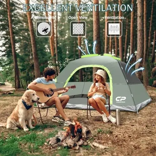 CAMPROS CP Camping uchun chodirlar 2/4/6 kishilik chodir Suv o'tkazmaydigan Shamolga chidamli Ikki qatlamli Camping chodiri, Katta to'rli derazalar va Ochiq havoda Camping va Hiking uchun kengroq eshik bilan oson o'rnatiladigan gumbazli chodir - 4