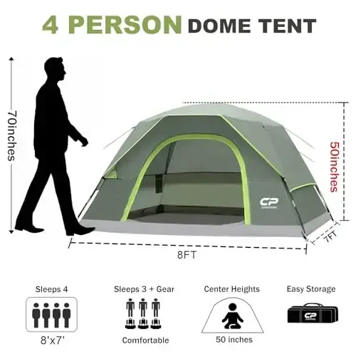 CAMPROS CP Camping uchun chodirlar 2/4/6 kishilik chodir Suv o'tkazmaydigan Shamolga chidamli Ikki qatlamli Camping chodiri, Katta to'rli derazalar va Ochiq havoda Camping va Hiking uchun kengroq eshik bilan oson o'rnatiladigan gumbazli chodir - 2