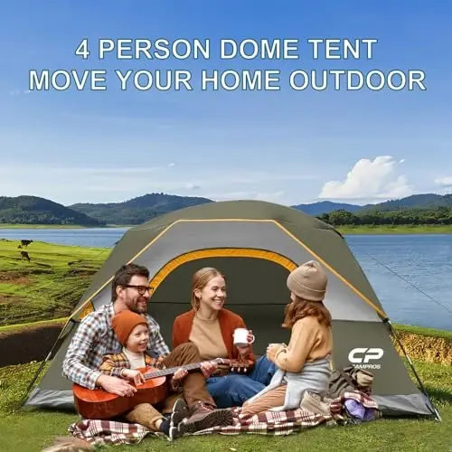 CAMPROS CP Camping uchun chodirlar 2/4/6 kishilik chodir Suv o'tkazmaydigan Shamolga chidamli Ikki qavatli Camping chodiri, Katta to'rli derazalar va tashqi chodir va sayr qilish uchun kengroq eshik bilan oson o'rnatiladigan gumbaz chodir - CAMPROS CP (1)