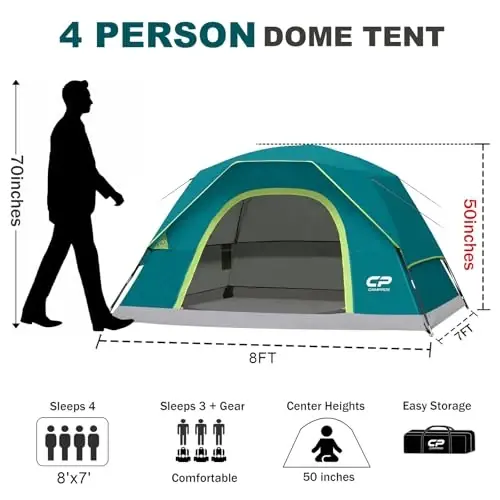 CAMPROS CP Camping uchun chodirlar 2/4/6 kishilik chodir Suv o'tkazmaydigan Shamolga chidamli ikki qavatli chodir, Oson o'rnatiladigan gumbaz chodir Katta to'rli derazalar va ochiq havoda dam olish va sayr qilish uchun kengroq eshik - CAMPROS CP (1)