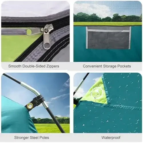 CAMPROS CP Camping uchun chodirlar 2/4/6 kishilik chodir Suv o'tkazmaydigan Shamolga chidamli ikki qavatli chodir, Oson o'rnatiladigan gumbaz chodir Katta to'rli derazalar va ochiq havoda dam olish va sayr qilish uchun kengroq eshik - 5