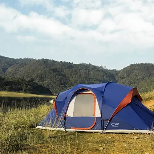 CAMPROS CP Chodir 9 Kishilik Kamp Chodirlari, 2 Xonali Su O'tkazmaydigan Oila Chodiri, Yuqori Yomg'irlik, 4 Katta Panjara Derazalar, Ikki Qavatli, Oson O'rnatish, Ko'chma Tashish Sumkasi bilan - 5
