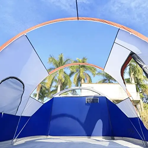 CAMPROS CP Chodir 9 Kishilik Kamp Chodirlari, 2 Xonali Su O'tkazmaydigan Oila Chodiri, Yuqori Yomg'irlik, 4 Katta Panjara Derazalar, Ikki Qavatli, Oson O'rnatish, Ko'chma Tashish Sumkasi bilan - CAMPROS CP (1)