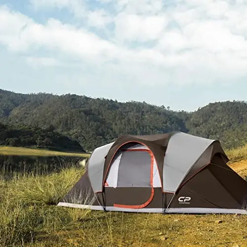 CAMPROS CP Camping Tent 10 Person Family Cabin Tent, 2 Room Water Resistant Waterproof Tent with Top Rainfly, 4 Large Mesh Windows, Double Layer, Easy Set Up, Portable with Carry Bag, 16ft x 9ft x72in - 5