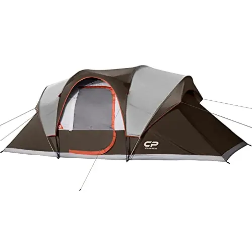 CAMPROS CP Camping Tent 10 Person Family Cabin Tent, 2 Room Water Resistant Waterproof Tent with Top Rainfly, 4 Large Mesh Windows, Double Layer, Easy Set Up, Portable with Carry Bag, 16ft x 9ft x72in - 1
