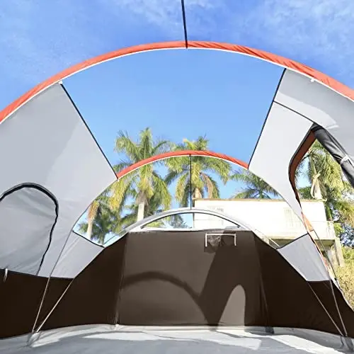 CAMPROS CP Camping Tent 10 Person Family Cabin Tent, 2 Room Water Resistant Waterproof Tent with Top Rainfly, 4 Large Mesh Windows, Double Layer, Easy Set Up, Portable with Carry Bag, 16ft x 9ft x72in - 4