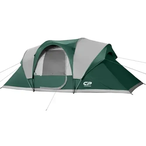CAMPROS CP Camping Tent 10 Person Family Cabin Tent, 2 Room Water Resistant Waterproof Tent with Top Rainfly, 4 Large Mesh Windows, Double Layer, Easy Set Up, Portable with Carry Bag, 16ft x 9ft x72in - CAMPROS CP