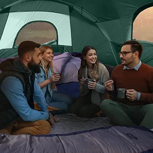 CAMPROS CP Camping Tent 10 Person Family Cabin Tent, 2 Room Water Resistant Waterproof Tent with Top Rainfly, 4 Large Mesh Windows, Double Layer, Easy Set Up, Portable with Carry Bag, 16ft x 9ft x72in - 6