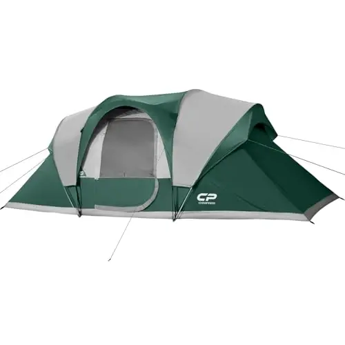 CAMPROS CP Camping Tent 10 Person Family Cabin Tent, 2 Room Water Resistant Waterproof Tent with Top Rainfly, 4 Large Mesh Windows, Double Layer, Easy Set Up, Portable with Carry Bag, 16ft x 9ft x72in - CAMPROS CP