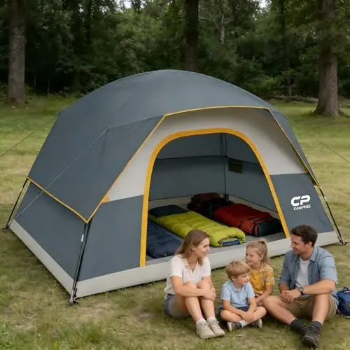 CAMPROS CP Camping Tent 2/4/6 Person, Waterproof Windproof Double Layer Dome Tent, Easy Setup with Large Mesh Windows & Wide Door for Outdoor Camping Backyard - 4
