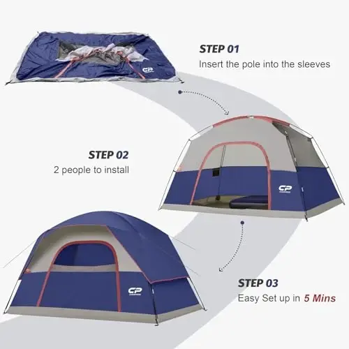 CAMPROS CP Camping Tent 2/4/6 Person, Waterproof Windproof Double Layer Dome Tent, Easy Setup with Large Mesh Windows & Wide Door for Outdoor Camping Backyard - 5