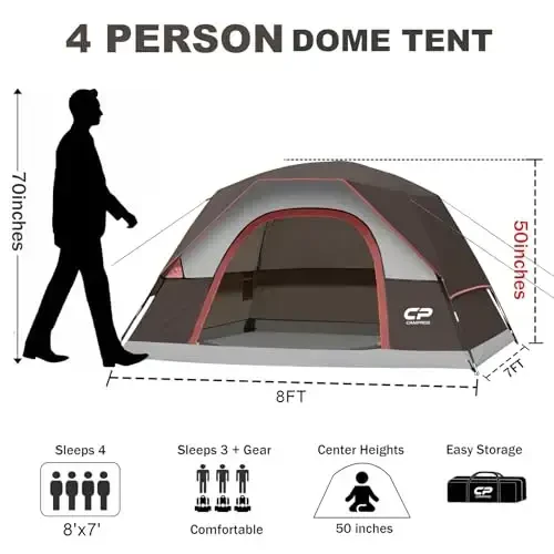 CAMPROS CP Tents for Camping 2/4/6 Person Tent Waterproof Windproof Double Layer Camping Tent, Easy Setup Dome Tent with Large Mesh Windows & Wider Door for Outdoor Camping & Hiking - 2