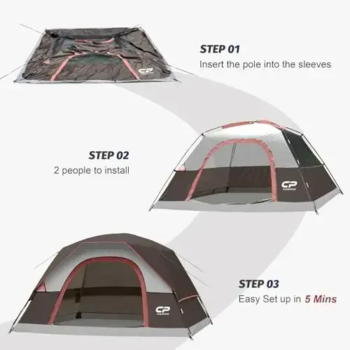 CAMPROS CP Tents for Camping 2/4/6 Person Tent Waterproof Windproof Double Layer Camping Tent, Easy Setup Dome Tent with Large Mesh Windows & Wider Door for Outdoor Camping & Hiking - 3