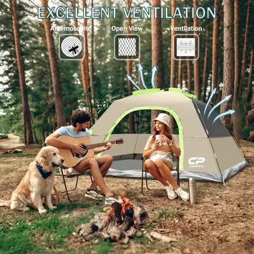 CAMPROS CP Kamp Çadırları 2/4/6 Kişilik Çadır Su Geçirmez Rüzgar Geçirmez Çift Katmanlı Kamp Çadırı, Kolay Kurulumlu Kubbe Çadırı, Geniş Fileli Pencereler ve Dış Mekan Kamp ve Yürüyüş için Daha Geniş Kapı - CAMPROS CP (1)