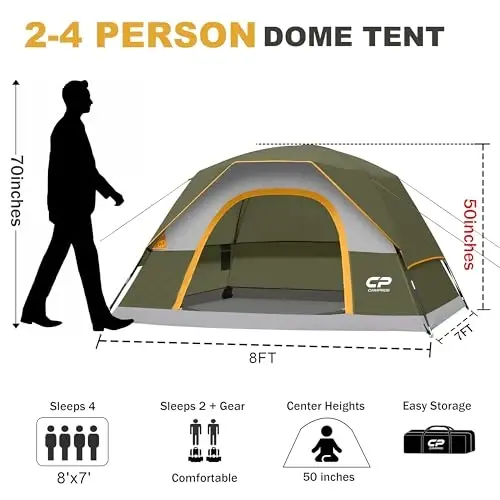 CAMPROS CP Tents for Camping 2/4/6 Person Tent Waterproof Windproof Double Layer Camping Tent, Easy Setup Dome Tent with Large Mesh Windows & Wider Door for Outdoor Camping & Hiking 