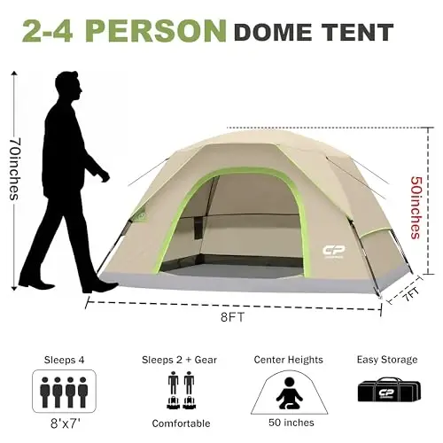CAMPROS CP Tents for Camping 2/4/6 Person Tent Waterproof Windproof Double Layer Camping Tent, Easy Setup Dome Tent with Large Mesh Windows & Wider Door for Outdoor Camping & Hiking 