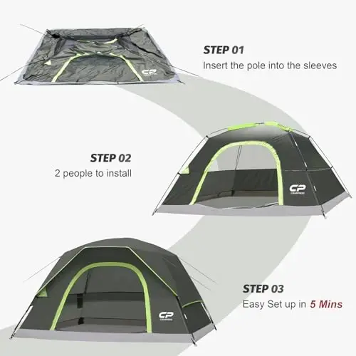 CAMPROS CP Tents for Camping 2/4/6 Person Tent Waterproof Windproof Double Layer Camping Tent, Easy Setup Dome Tent with Large Mesh Windows & Wider Door for Outdoor Camping & Hiking - 5