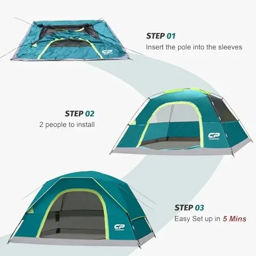 CAMPROS CP Tents for Camping 2/4/6 Person Tent Waterproof Windproof Double Layer Camping Tent, Easy Setup Dome Tent with Large Mesh Windows & Wider Door for Outdoor Camping & Hiking - 5