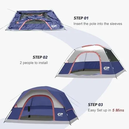CAMPROS CP Tents for Camping 2/4/6 Person Tent Waterproof Windproof Double Layer Camping Tent, Easy Setup Dome Tent with Large Mesh Windows & Wider Door for Outdoor Camping & Hiking - 5