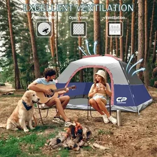 CAMPROS CP Tents for Camping 2/4/6 Person Tent Waterproof Windproof Double Layer Camping Tent, Easy Setup Dome Tent with Large Mesh Windows & Wider Door for Outdoor Camping & Hiking - 4