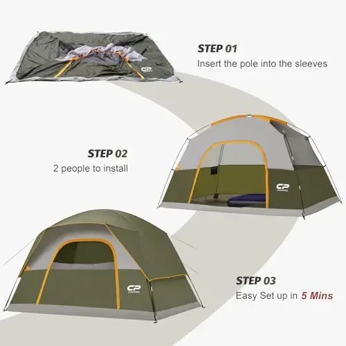 CAMPROS CP Tents for Camping 2/4/6 Person, Waterproof Windproof Dome Tent | Camping Tents with Rainfly Easy Setup in 5 Mins, Portable Tents with Mesh Window & Carry Bag for Outdoor Camping Backyard - 5