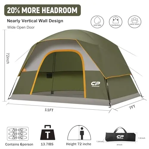 CAMPROS CP Tents for Camping 2/4/6 Person, Waterproof Windproof Dome Tent | Camping Tents with Rainfly Easy Setup in 5 Mins, Portable Tents with Mesh Window & Carry Bag for Outdoor Camping Backyard - CAMPROS CP (1)