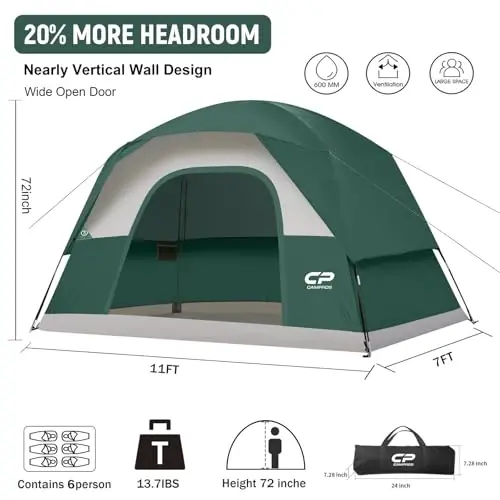 CAMPROS CP Tents for Camping 2/4/6 Person, Waterproof Windproof Dome Tent | Camping Tents with Rainfly Easy Setup in 5 Mins, Portable Tents with Mesh Window & Carry Bag for Outdoor Camping Backyard - CAMPROS CP (1)