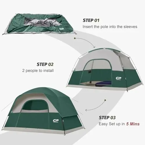 CAMPROS CP Tents for Camping 2/4/6 Person, Waterproof Windproof Dome Tent | Camping Tents with Rainfly Easy Setup in 5 Mins, Portable Tents with Mesh Window & Carry Bag for Outdoor Camping Backyard - 5
