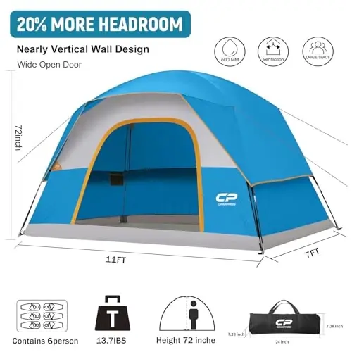 CAMPROS CP Tents for Camping 2/4/6 Person, Waterproof Windproof Dome Tent | Camping Tents with Rainfly Easy Setup in 5 Mins, Portable Tents with Mesh Window & Carry Bag for Outdoor Camping Backyard - CAMPROS CP (1)