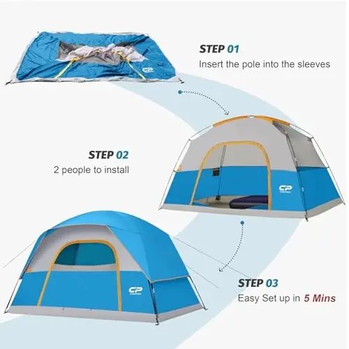 CAMPROS CP Tents for Camping 2/4/6 Person, Waterproof Windproof Dome Tent | Camping Tents with Rainfly Easy Setup in 5 Mins, Portable Tents with Mesh Window & Carry Bag for Outdoor Camping Backyard - 4