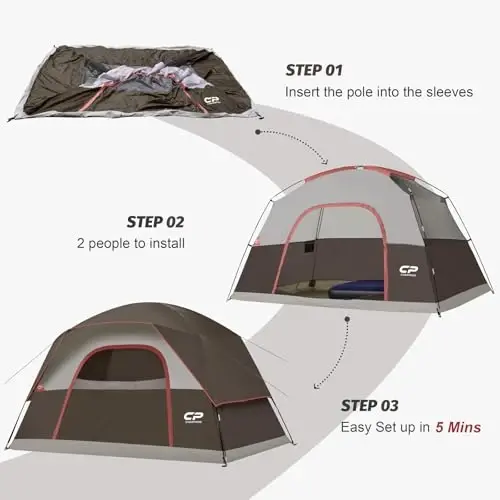 CAMPROS CP Tents for Camping 2/4/6 Person, Waterproof Windproof Dome Tent | Camping Tents with Rainfly Easy Setup in 5 Mins, Portable Tents with Mesh Window & Carry Bag for Outdoor Camping Backyard - 5