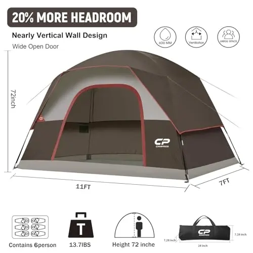 CAMPROS CP Tents for Camping 2/4/6 Person, Waterproof Windproof Dome Tent | Camping Tents with Rainfly Easy Setup in 5 Mins, Portable Tents with Mesh Window & Carry Bag for Outdoor Camping Backyard - CAMPROS CP (1)