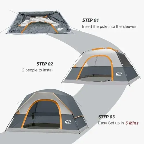 CAMPROS CP Tents for Camping 2/4/6 Person, Waterproof Windproof Dome Tent | Camping Tents with Rainfly Easy Setup in 5 Mins, Portable Tents with Mesh Window & Carry Bag for Outdoor Camping Backyard - 4
